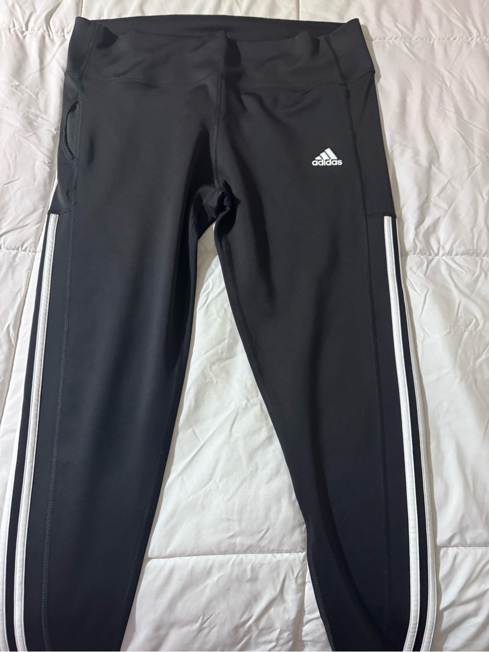 adidas Black Leggings with White Side Stripes